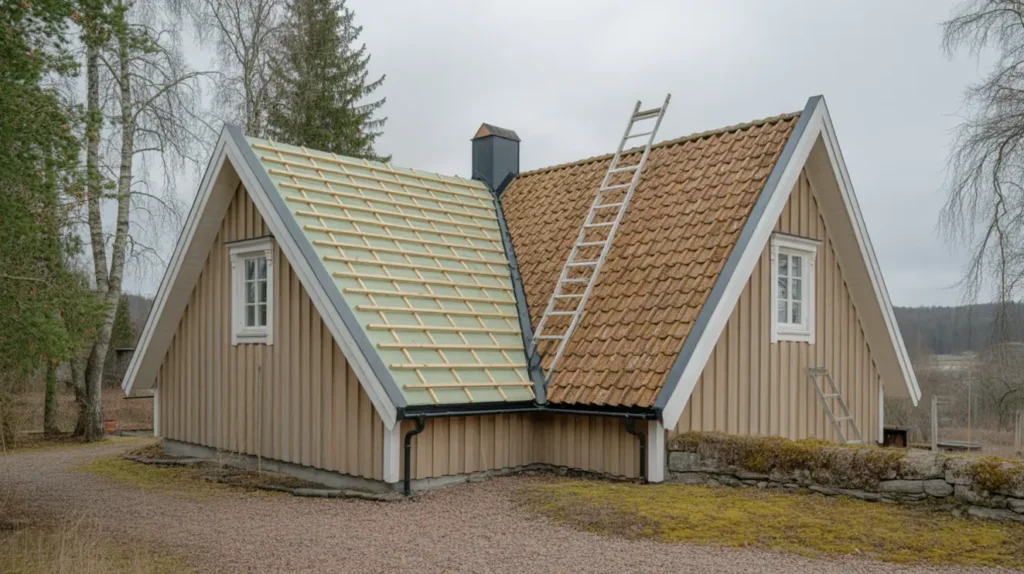 oml ggning av tegeltak med ny l kt i vagnh rad trosa