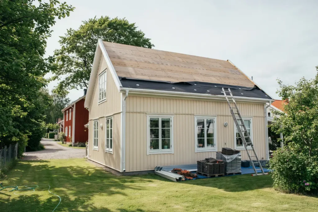takrenovering med ny r spont och papp i vagnh rad